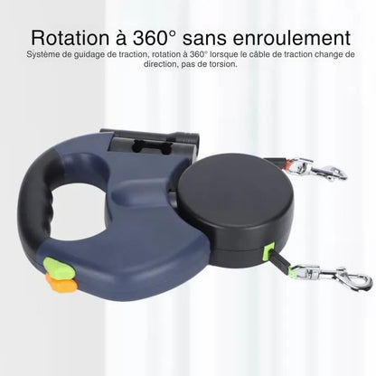 Laisse Rétractable Double pour Chiens – Rotation 360° sans Enchevêtrement