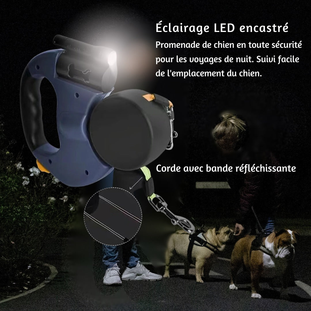 Laisse Rétractable Double pour Chiens – Rotation 360° sans Enchevêtrement