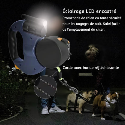 Laisse Rétractable Double pour Chiens – Rotation 360° sans Enchevêtrement