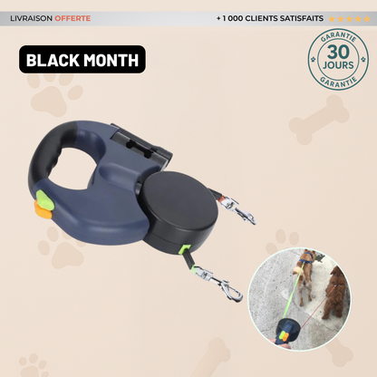Laisse Rétractable Double pour Chiens – Rotation 360° sans Enchevêtrement