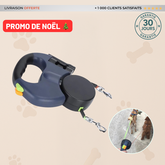 Laisse Rétractable Double pour Chiens – Rotation 360° sans Enchevêtrement